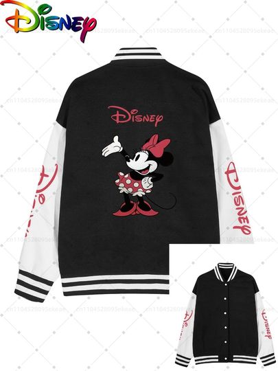 Discover DISNEY Vintage MINNIE MOUSE Baseball Jacket Men Fashionable Sports and Leisure Autumn Winter Jacket Loose Cartoon Top Teenagers