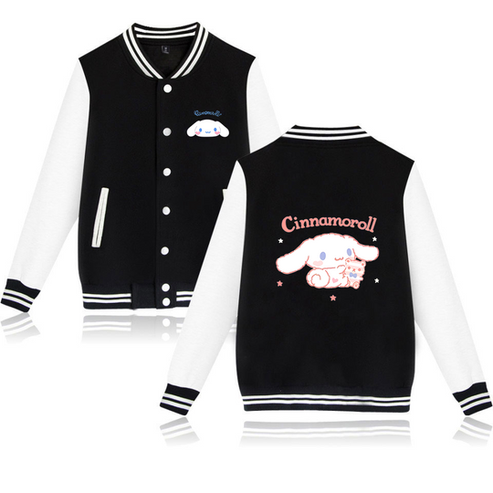 Cinnamoroll Baseball College Jacket Oversized Men Clothes Harajuku jacket Personality Street coats Anime Jackets Costume kids
