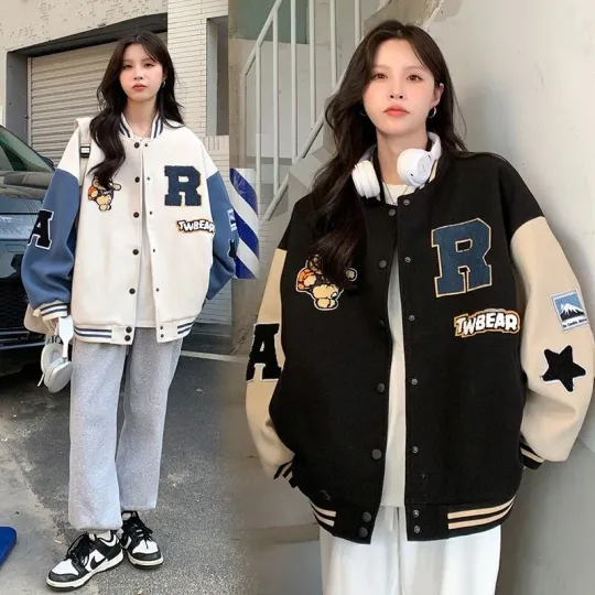 Retro Fleece Lined Baseball Jacket Women's Loose Fit Autumn Winter New Style Student American Vintage Sweatshirt Jacket