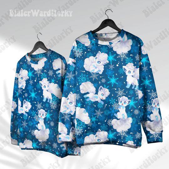 Discover Alolan Vulpix Hoodie Sweatshirt Ice Fox Anime Sweatshirt, Winter Apparel Style Shirt, Gift for Game Fans