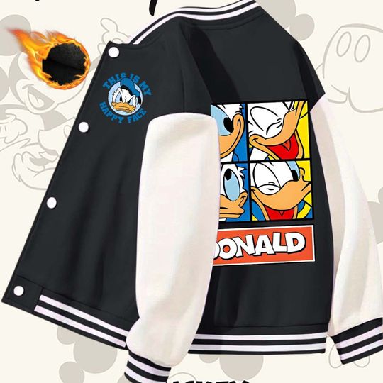 Discover Donald Duck Four Palace Grid Baseball Jacket Women's Autumn and Winter New Collection Retro Fashion Men's and Women's Streetwear