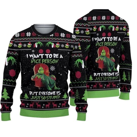 Discover Funny Character Ugly Christmas Sweater - I Want To Be A Nice Person