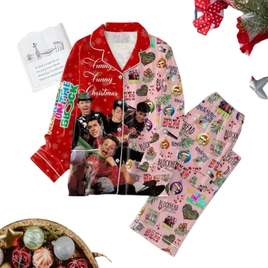Discover NK On The Block Funny Christmas Pajama Set for Adults