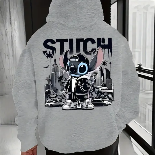 Discover Men's Disney Stitch Cool Graphic Hoodie Comfortable Warm Pullover Disney Outdoor Sports Top