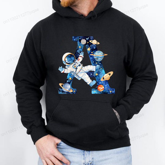 Discover Watercolor Space Alphabet Funny Printed Men Women Hoodies Casual Clothing Fashion Pullover Personality Streetwear Sweatshirts