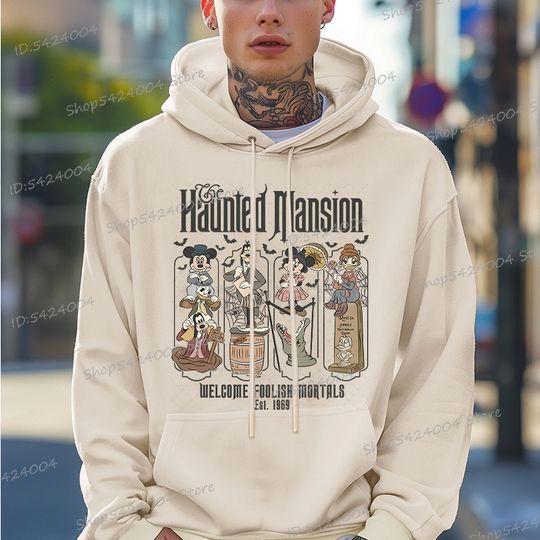 Discover Haunted Mansion Unisex Hoodies for Women Men Long Sleeve Autumn Hoody Casual Vintage Mickey Mouse Cartoon Halloween Sportswear