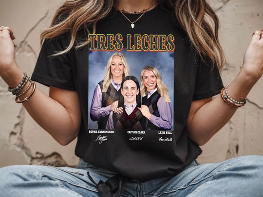 Discover Tres Leches Basketball T-Shirt with Caitlin Clark, Sophie Cunningham, Lexie Hull WNBA Indiana Fever Trio Tee