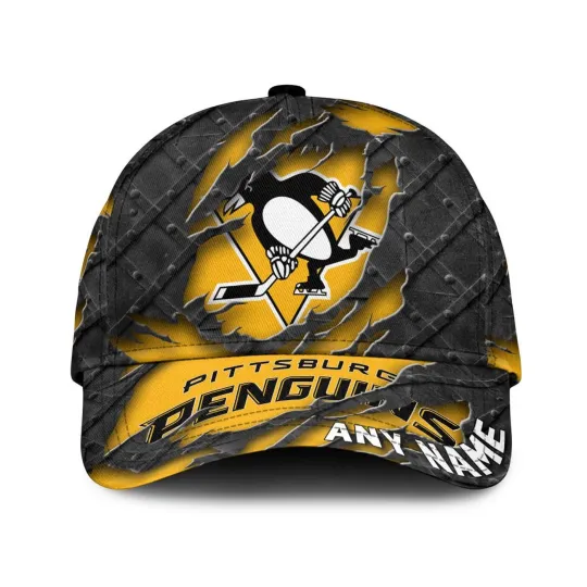 Discover Pittsburgh Penguins Personalized Name Black Metal Design Classic Cap