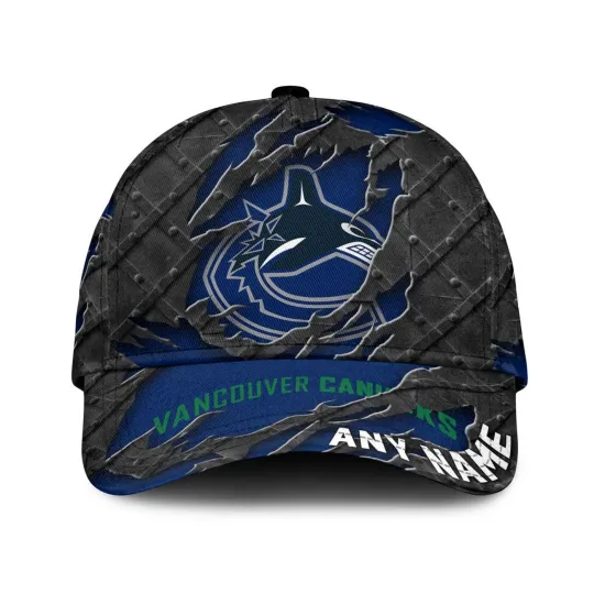 Discover Vancouver Canucks Personalized Name Black Metal Design Classic Cap
