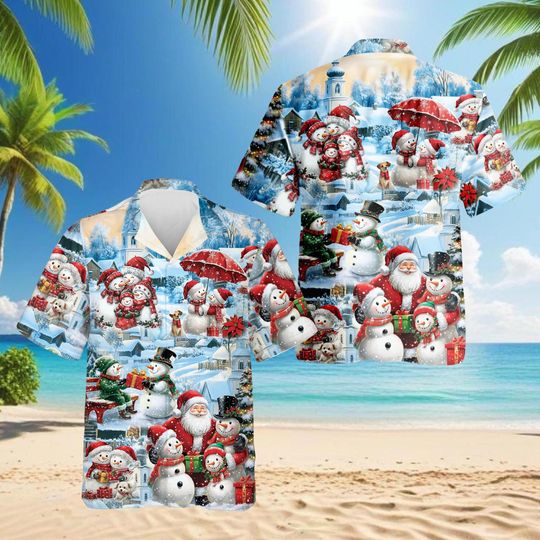 Discover Christmas Snowman Hawaiian Shirt, Funny Holiday Aloha Shirt, Festive Xmas Shirt, Unisex Tropical Christmas Outfit