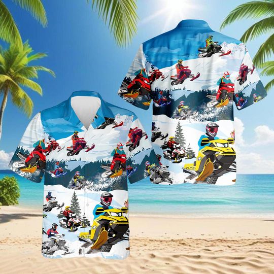 Discover Snowmobile Racing Adventure Hawaiian Shirt, Winter Sports Aloha Unisex Short Sleeve Beach Shirt