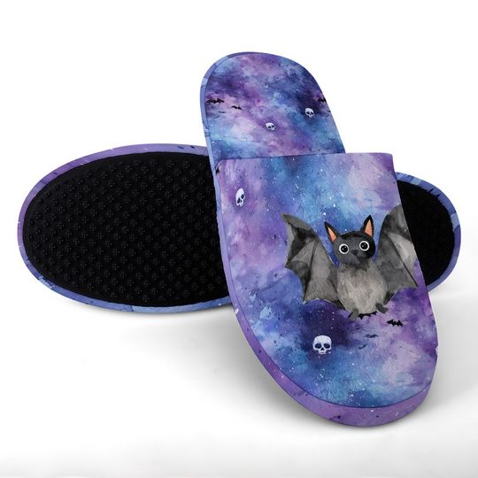Discover Bat & Skull Slippers: Plush Flannel Indoor Shoes