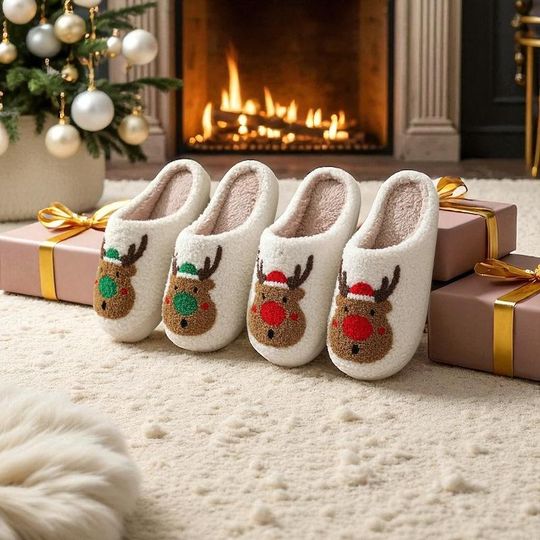 Christmas Slippers, Cute Slippers, Christmas Gift For Her, Reindeer, Santa, Christmas Tree, Gnome, Gingerbread, Family Christmas Slippers