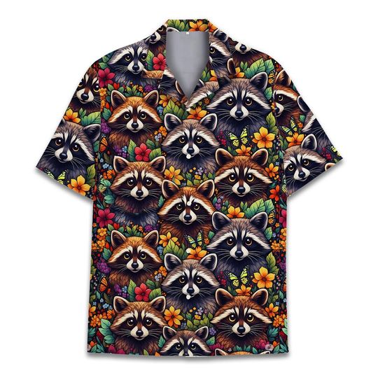 Discover Colorful Raccoon Hawaiian Shirt for Men Women Youth, Summer Beach Button-Down Shirt, Animal Lover Gift