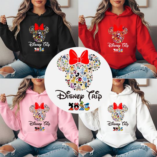 Discover Disney Trip 2026 All Characters Print Adult Hoodie Women Winter Fleece Lined Warm Cozy Soft Casual Outerwear for Cold Weather