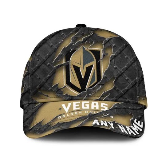 Discover Vegas Golden Knights Personalized Name Black Metal Design Classic Cap