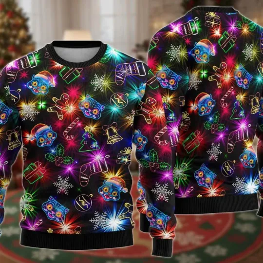 Discover Christmas Neon Tiger Ugly Sweater, Blue Kpop Cosplay Tiger Xmas Gift
