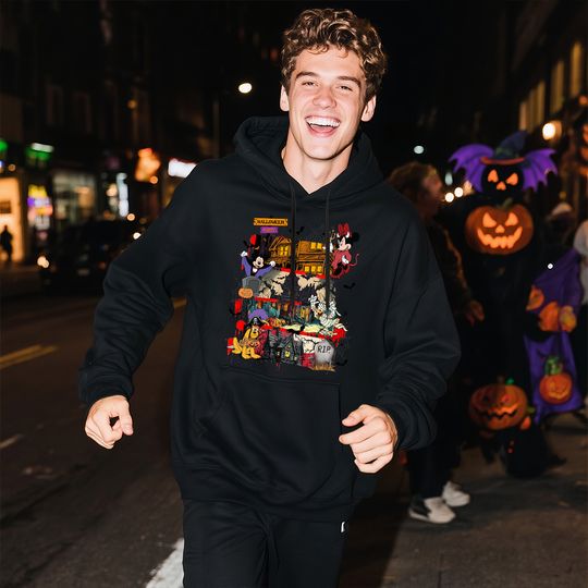 Discover Disney Mouse and Friends Halloween Party Print Mens Fleece Hoodie Warm Costume Pullover Sweatshirt for Holiday Outfit