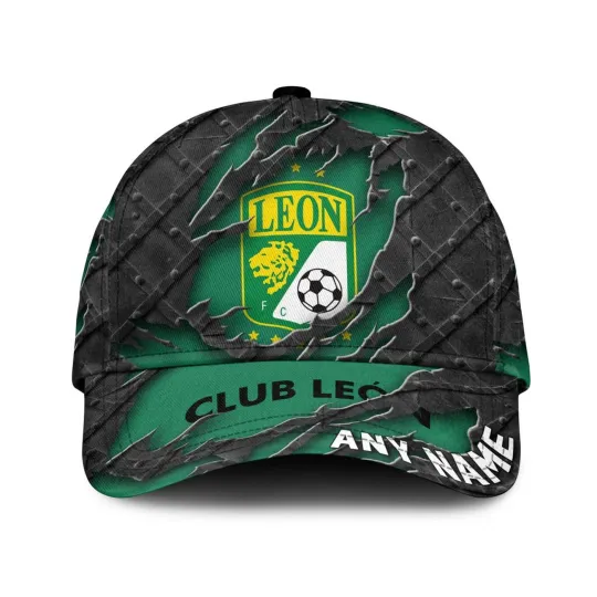 Discover LIGA MX Club Leon Personalized Name Black Metal Design Classic Cap