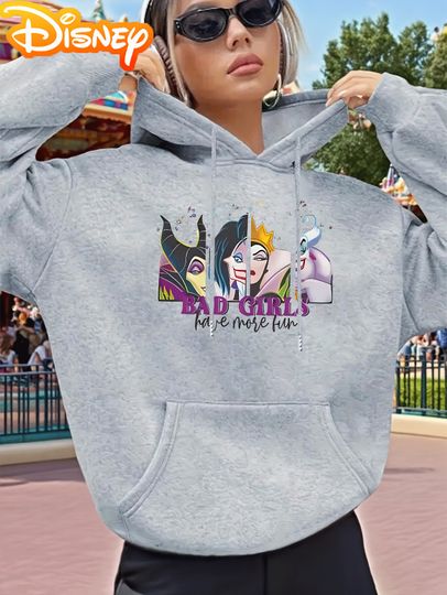 Discover Villains Maleficent, Evil Queen & Ursula Graphic Hoodie - Women'S Pullover Sweatshirt, Grey Hooded Sweater for Halloween
