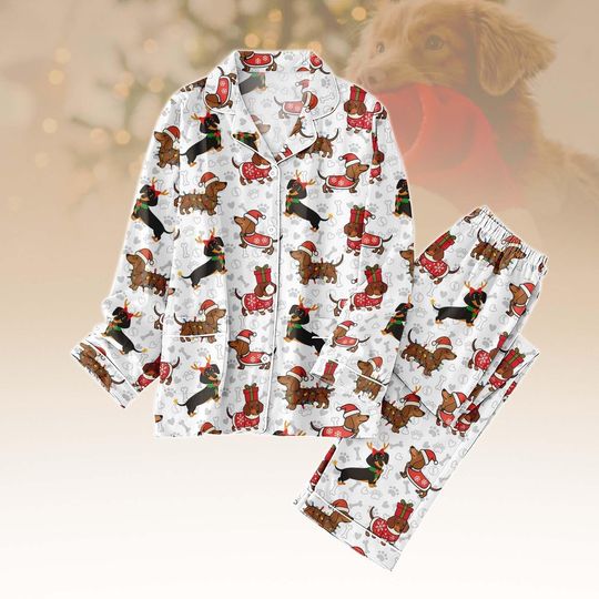 Discover Dachshund Dog Christmas Pajamas Set for Women Men Kids, Holiday Animals Sleepwear