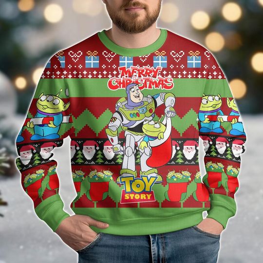 Discover Buzz Lightyear Ugly Christmas Sweater, Toy Story Movie Xmas Sweater, Little Green Aliens Holiday Sweater, Disney Christmas Party Gift