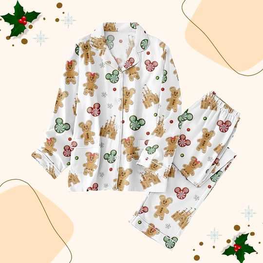Discover Christmas Mickey and Gingerbread Pajamas Set for Adults, Disney Holiday Sleepwear and Loungewear