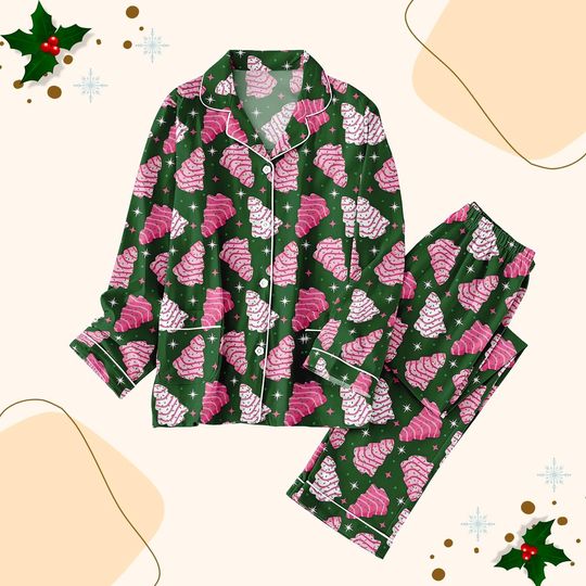 Discover Christmas Tree Cakes Pajamas Set for Women, Holiday Sleepwear, Matching Family Pajamas, Funny Xmas Gift