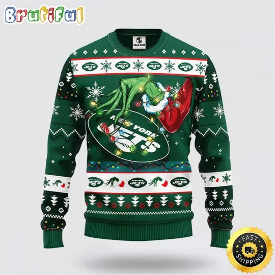 Discover New York Jets Ugly Christmas Sweater with Hand of Funny Character
