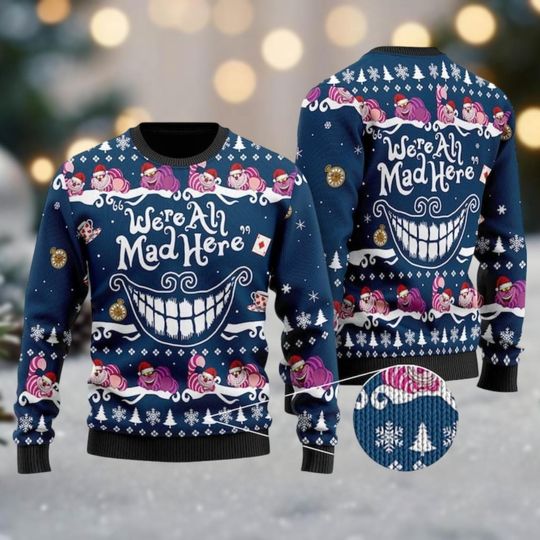 Discover Cheshire Cat Ugly Sweater, Cheshire Cat Santa Christmas Shirt, Alice In Wonderland Holiday Sweater, Disney Xmas Vacation Party Gift