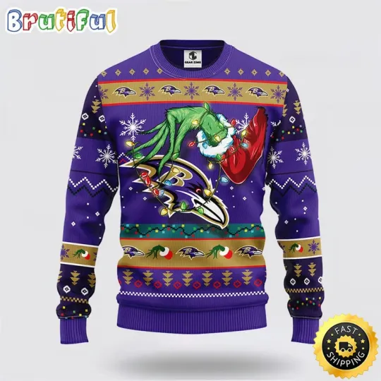 Discover Baltimore Raven Ugly Christmas Sweater with Hand of Funny Character