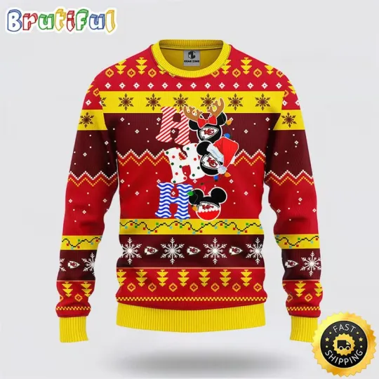 Discover Kansas City Chiefs Ugly Christmas Sweater with Mickey HoHoHo Design
