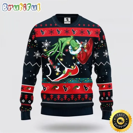 Discover Football Houston Texans Ugly Christmas Sweater with Funny Hand Character