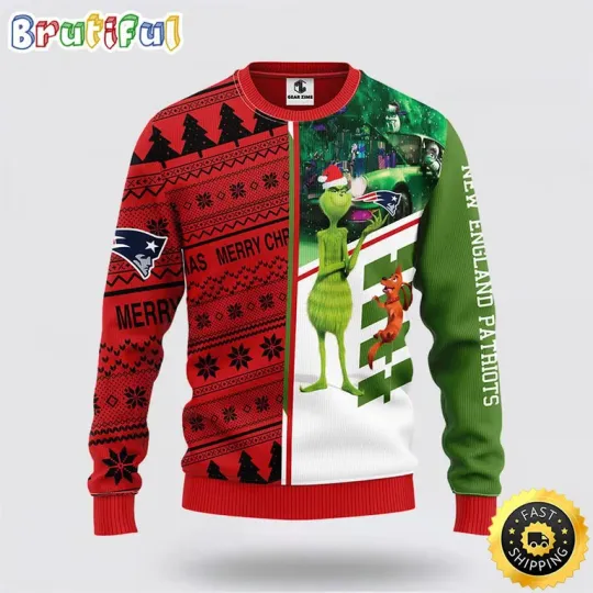 Football New England Patriots Ugly Sweater with Funny Character and Scooby-Doo Halloween Christmas Sweater