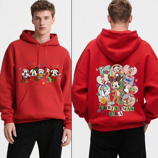 Discover Disney Mickey and Friends Christmas Print Mens Fleece Hoodie Holiday Travel Party Wear Cozy Sweatshirt Winter Casual Outfit
