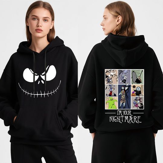 Discover Disney Nightmare Before Christmas Halloween Print Women Fleece Hoodie Warm Travel Holiday Sweatshirt Costume