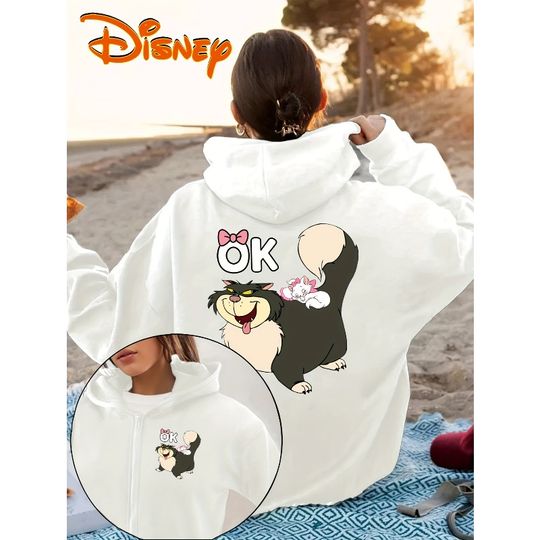 Discover Disney Villains Lucifer and Mary Cat Zip Up Hoodies for Women Autumn and Winter Casual Men and Women Outdoor Streetwear