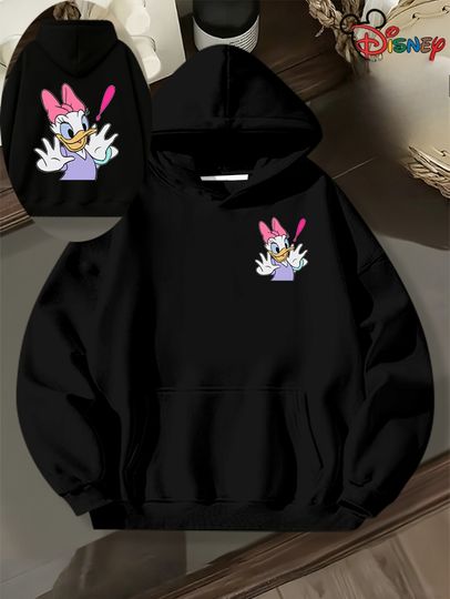 Discover Disney Daisy Duck Donald Duck Pattern Boy Girl Hooded Sports and Casual Pullover with Daisy Duck Print Long Sleeved Round Neck