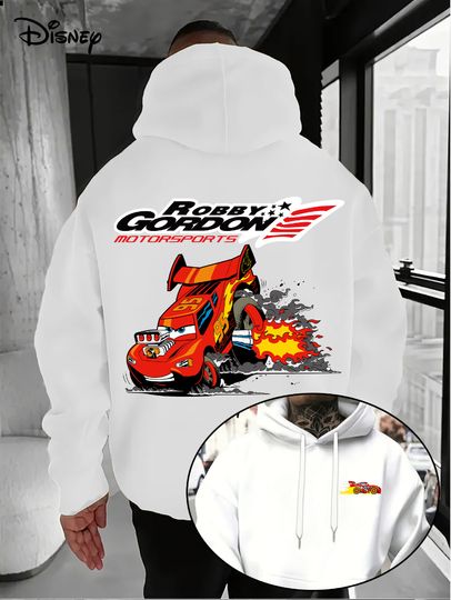 Discover Men's Disney Car Hoodie - Lightning McQueen Racing Graphic Pullover Sweatshirt Loose Hooded Sweater