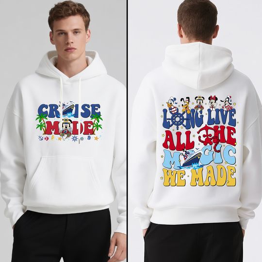 Discover Disney Cruise Mickey and Friends Print Mens Fleece Hoodie Soft Travel Holiday Sweatshirt Casual Warm Pullover