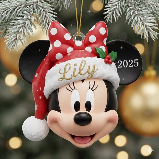 Discover Personalized Name Minnie Mouse Head Christmas Acrylic Ornament, Disney Minnie Ornament, Minnie Xmas Tree Decor, Disney Christmas Ornament