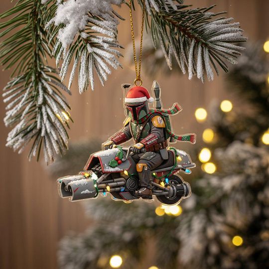 Boba Fett Christmas Ornament, Star Wars Acrylic Ornament, Mandalorian Xmas Tree Hanging, Scifi Movie Christmas Ornament, Mandalorian Gifts
