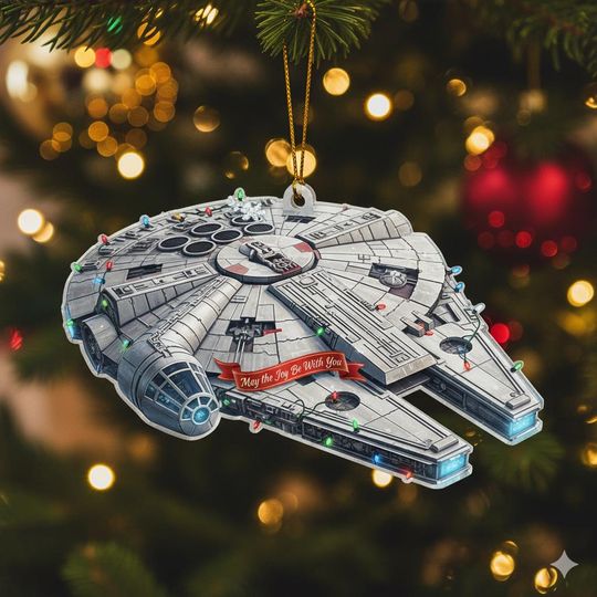 Star Wars Christmas Ornament, Millennium Falcon Acrylic Ornament, Space Movie Ornament, Sci-Fi Movie Ornament, Spaceship Christmas Ornament