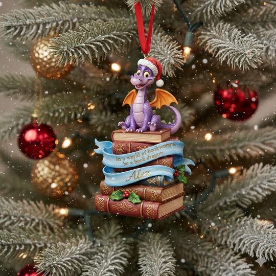 Discover Personalized Name Figment Dragon Book Christmas Ornament, Disney Xmas Ornament, Disney Dragon Ornament, Book Lovers Gift, Bookworm Ornaments