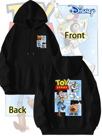 Discover Disney Toy Story double-sided printed men's and women's hooded sweatshirts, new unisex casual pullovers, Machine Wa couple