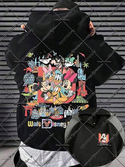 Discover Disney Castle Mickey Character Pattern Hoodies For Men Autumn Winter Long Sleeve Sweatshirt Oversized Pullover Male Clothes