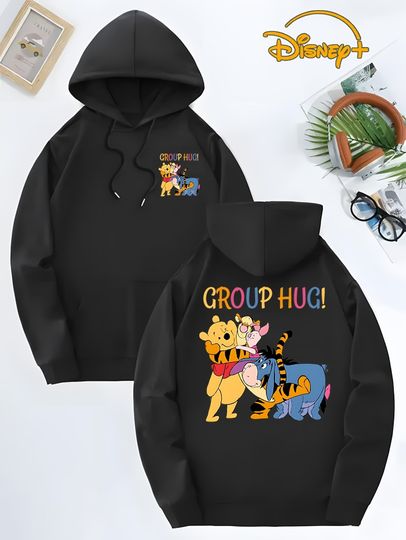 Discover Disney Ladies Hoodie Winnie The Pooh Tigger and Eeyore Group Hug Double-sided Patterned Sweatshirt Hooded Pullover Sweatshirt.