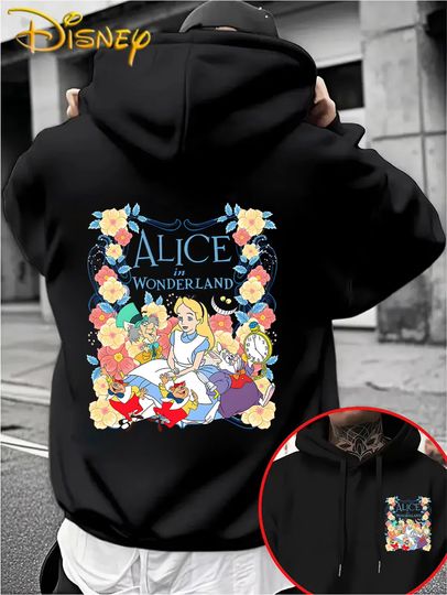 Discover Disney Alice in Wonderland Pattern Hoodie Autumn Winter Casual Unisex Pullover Sweatshirt Tracksuit Clothing Hoody Oversized