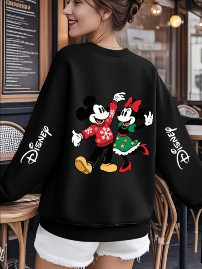 Discover Disney Mickey & Minnie Mouse Christmas Sweatshirt Hoodie Fleece Women Men Cotton Autumn Winter Pullover O-Neck Hoody Long Sleeve