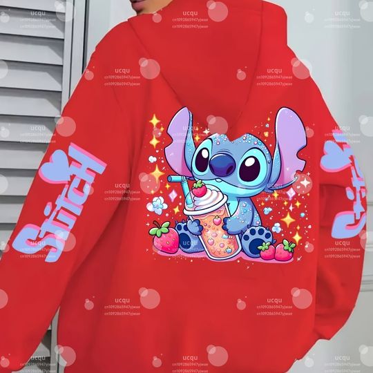 2025 autumn  Cartoon Fun Stitch Print  Women's Graphic Hoodie Hooded Sweatshirt Hooded All-Match Hoodie Females women Clothing